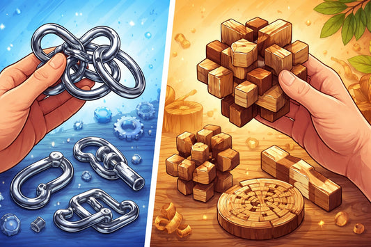 metal and wood brain teasers